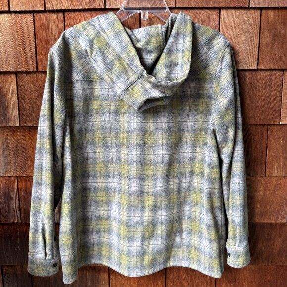 New Pendleton Virgin Wool Sage/Gray Plaid Zip Front Hoodie Jacket Women's Large - Picture 10 of 11